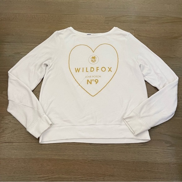 Wildfox Sweater Love Potion No 9 White and Gold Pullover Oversized Sweater Small - Picture 1 of 8